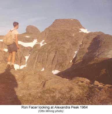 ron Facer looking at Alexandra Peak 1964