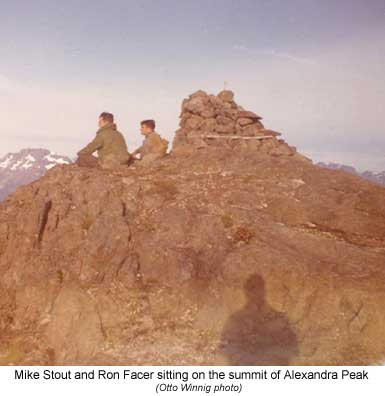 Mike Stout and ron Facer sitting on the summit of Alexandra Peak
