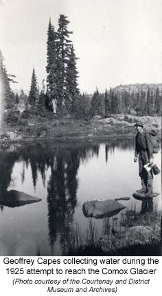 Geoffrey Capes collecting water during the 1925 attempt to reach the Comox Glacier