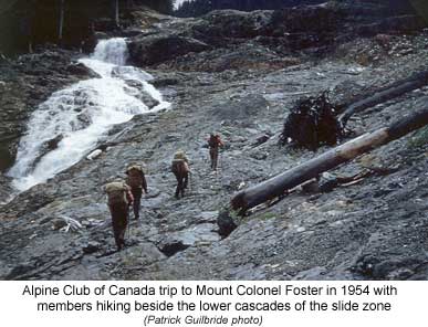 Hiking beside thelower cascades of the Elk River 1954
