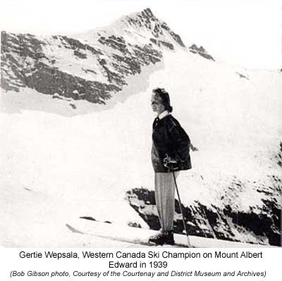 Gertie Wepsala, Western Canada Ski Champion on Mount Albert Edward 1939