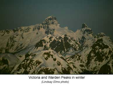 Victoria and Warden Peaks in winter