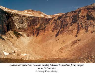 Rich mineralization colours on Big Interior Mountain 