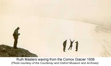 Ruth Masters waiving from the Comox Glacier 1938