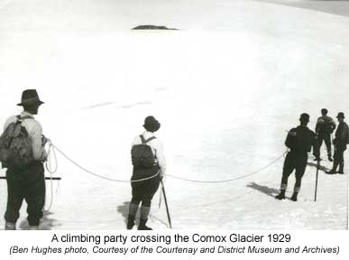 climbing party crossing Comox Glacier in 1929