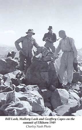 Bill Lash, Mallory Lash and Geoffrey Capes on the summit of Elkhorn 1949