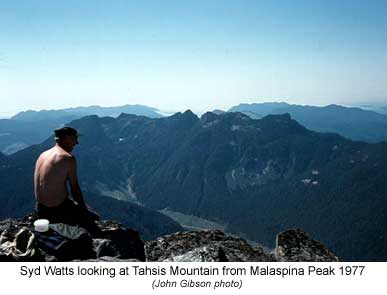 Syd Watts looking at Tahsis Mountain from Malaspina Peak 1977