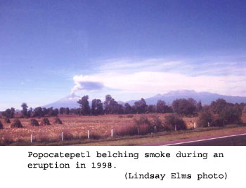 Popocatepetl belching smoke during an eruption in 1998