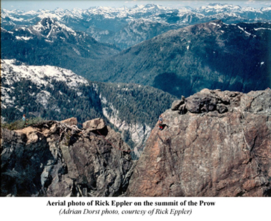 Aerial photo of Rick Eppler on the sumit of the Prow