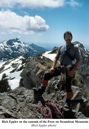 Rick Eppler on the summit of the Prow on Steamboat Mountain