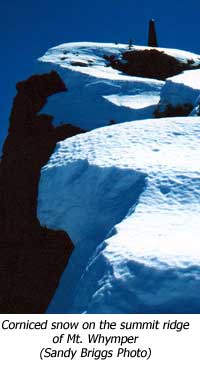 Corniced snow on the summit ridge of Mt. Whymper