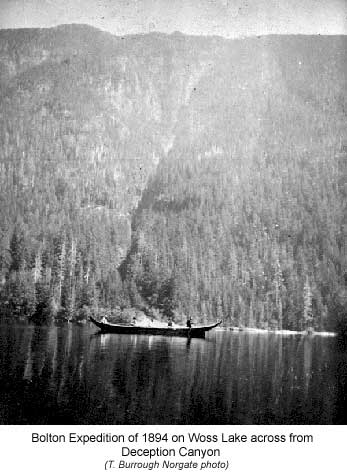 Bolton Expedition of 1894 on Woss Lake across from Deception Canyon